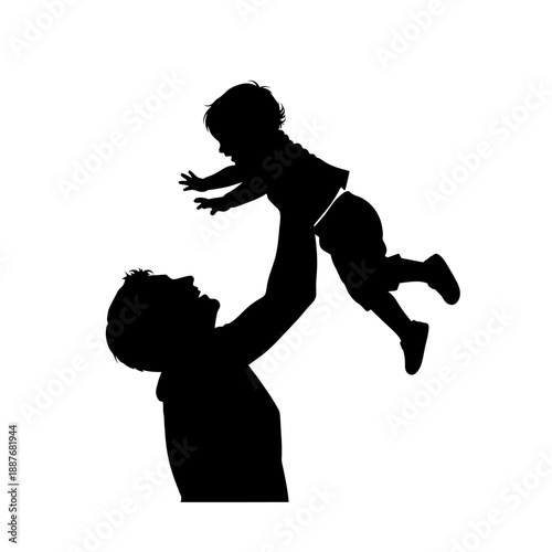 Silhouette of a man tossing a baby in the air.