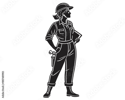 Woman engineer silhouette vector illustration, isolated on white background