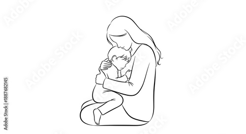 Mother holding her baby with love and tenderness.