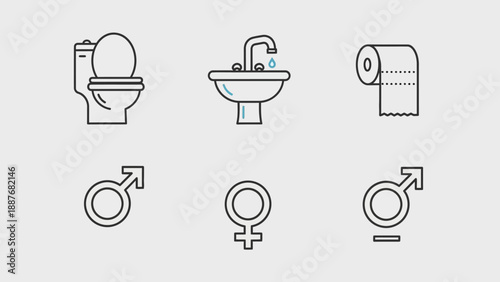 Bathroom Icons Toilet Sink Toilet Paper Gender Symbols.