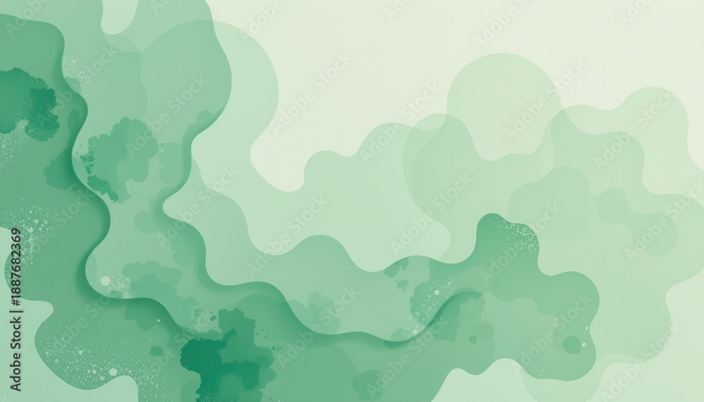 Fototapeta premium Abstract Green Fluid Background with Soft Shapes and Bubbles for Creative Designs and Artworks