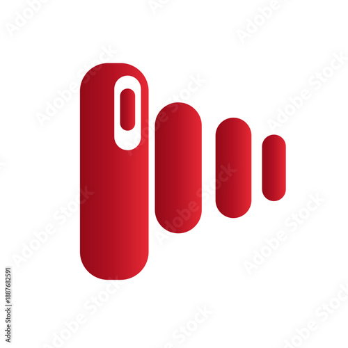 Red gradient bars, tallest with white slot, diminish rightward on white; minimalist, modern logo, flat perspective, clean, professional, conveying signal or connection.
