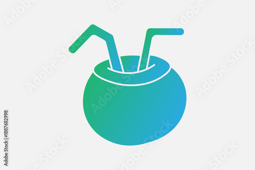 This image is a stylized vector graphic of a tropical coconut drink.