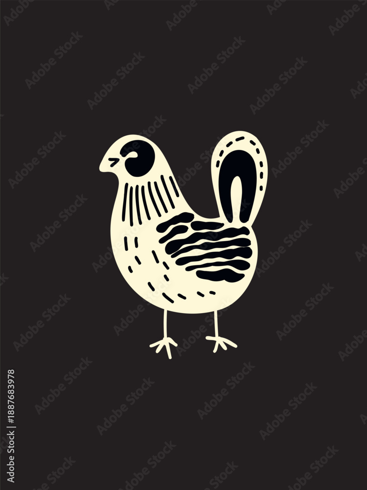 Obraz premium colorful folk hen illustration on black background