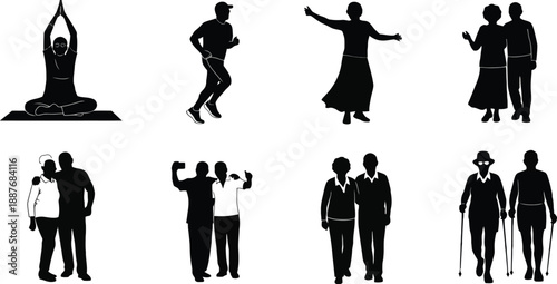 Collection of various people silhouettes in different poses and outfits