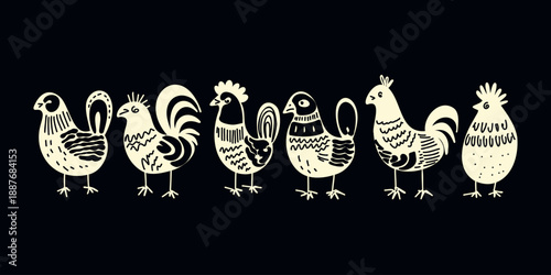 playful decorative chicken set in folk style