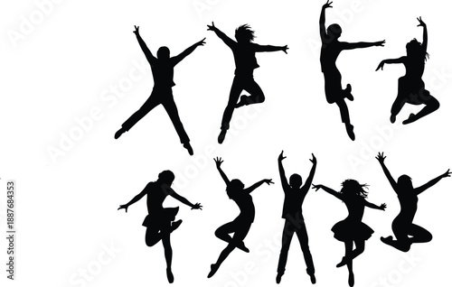 Illustration Title Black silhouettes of men standing in various poses, casual male figures using phones, thinking, and talking, isolated human outlines for vector design projects