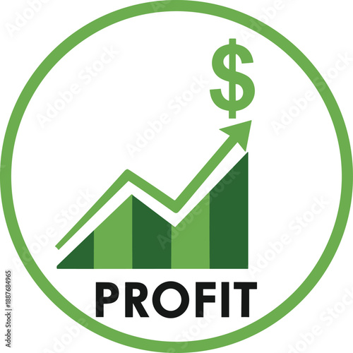 Profit growth icon, business success chart, financial increase symbol, revenue analytics, investment return concept, green finance vector illustration