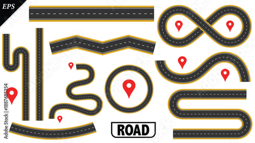 Empty highway asphalt road texture, Ariel View Road, Empty highway black asphalt road with dividing lines, Top view, Vector Illustration, clear dividing lane lines on a smooth dark road surface