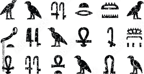 Ancient egyptian hieroglyphics symbols and characters illustration