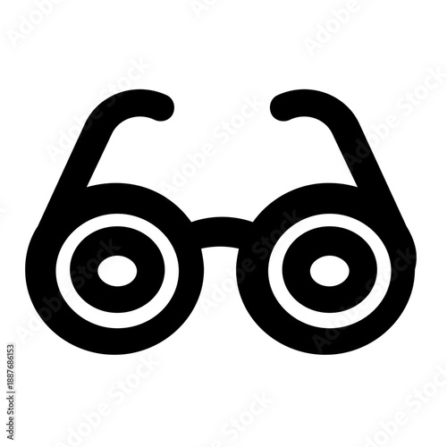 A simple black and white outline of round eyeglasses or spectacles. This icon represents vision, eye care, optics, and fashion accessories, suitable for optometry, ophthalmology, and lifestyle designs
