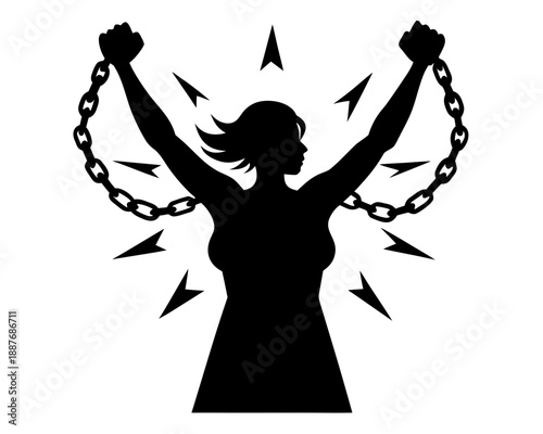 Strong Woman Breaking Chains Silhouette Vector, Freedom and Liberation Concept Illustration