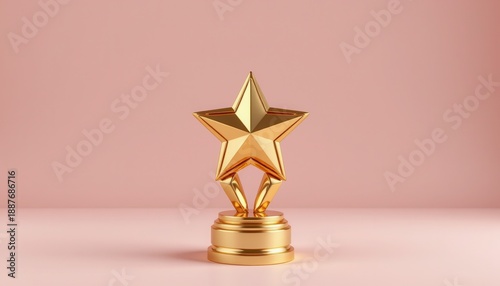 Gold Star Trophy on Pink Background Symbolizing Achievement and Success in Awards Ceremonies