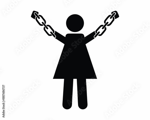 Woman breaking chains icon silhouette vector illustration