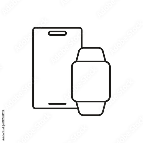 Smartphone and smartwatch sync line icon