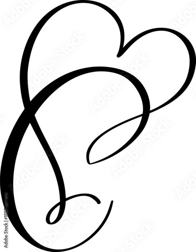 valentine calligraphy letter C forming a heart shape love, vector black and white initial monogram for wedding or anniversary