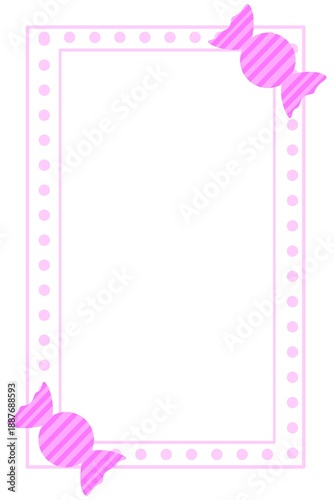 Pink Candy Frame with Copy Space on White. Cute Sweet Border Frame Background. Vertical Candy Frame for Kids Design
