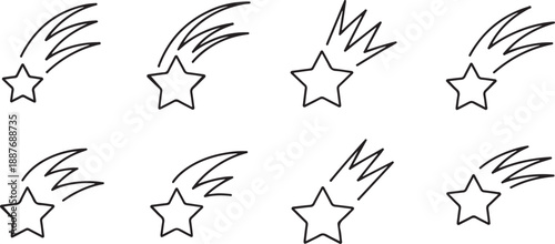Falling stars vector set. Shooting stars isolated from background. one line Art icon drawing vector