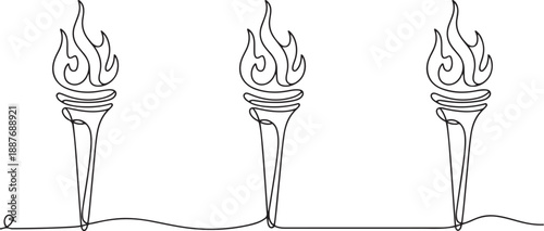 cons torch with flame isolated vector set. The symbol of victory, one line Art icon drawing vector