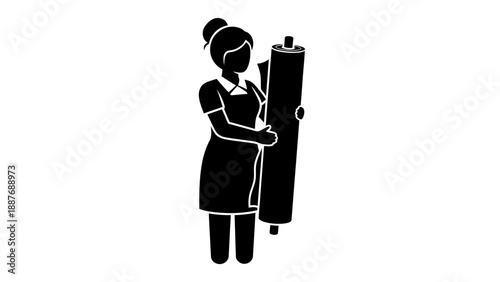 Female nurse or caregiver holding a clipboard and standing.