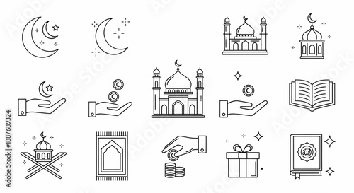 Islamic Symbols and Icons Set Illustration.