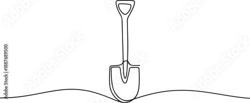 Continuous line drawing of shovel. Shovel linear icon. one line Art icon drawing vector