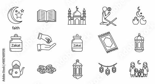 Islamic Symbols and Icons Set Illustration.
