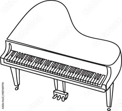 Piano continuous one line vector drawing. Pianoforte hand drawn, one line Art icon drawing vector