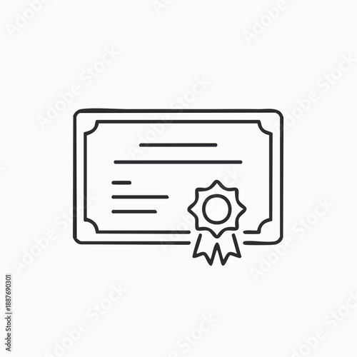 Line art icon of a certificate with a seal, representing achievement, diploma, or award document.