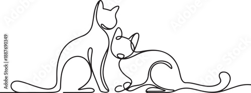 Two cats vector with continuous single one line art drawing. one line Art icon drawing vector