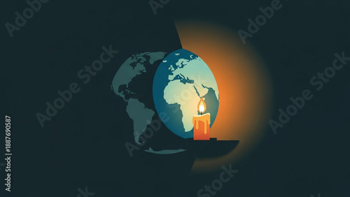 Earth with Orange Glow on Dark Background, Global Warming Concept, Climate Change and Isolated on Dark
