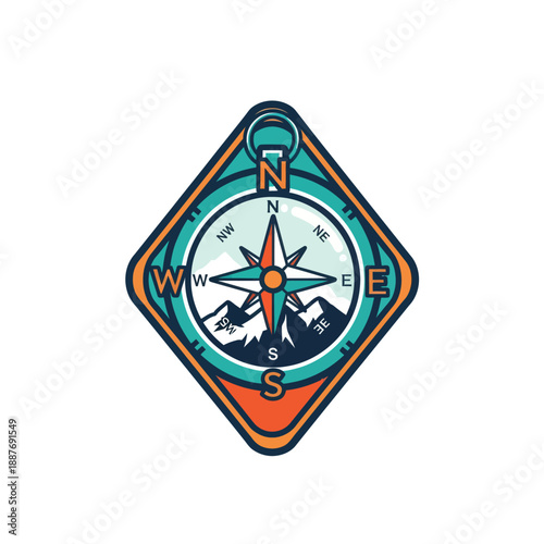 Colorful compass rose illustration showing cardinal directions with vibrant design and detailed navigation symbols