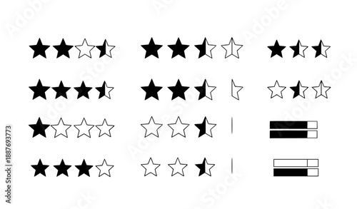 Customer review and product rating star symbols flat vector icon collection