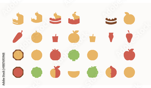 Minimal food fruit and vegetable emoji symbols flat vector icons set