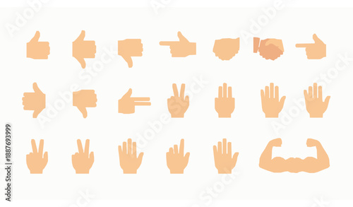 Minimal hand gesture emoji symbols flat vector icons set on white background