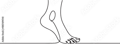Continuous one line art drawing of bare foot in simple style, one line Art icon drawing vector