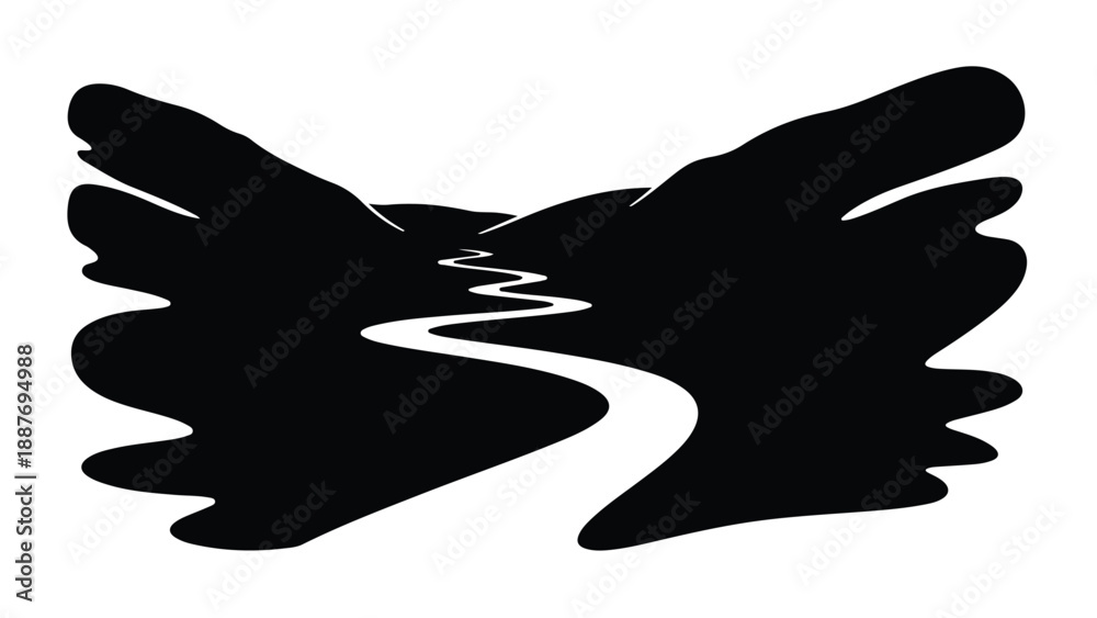 Obraz premium Abstract black silhouette of a winding path through wings, symbolizing journey and freedom