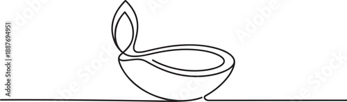 Continuous one line drawing of diya lamp for diwali deepavali celebration oil lamp line art vector design. one line Art icon drawing vector