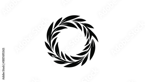 Elegant black leaf wreath forming a circular frame on a clean white background.