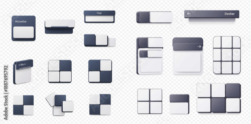 Set of modern user interface elements and abstract geometric patterns for web design and applications.
