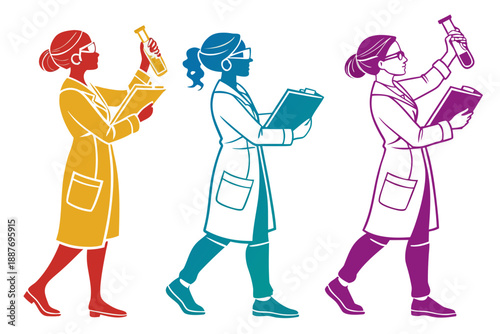 Woman Researcher Silhouette, Laboratory and Science Vector Design