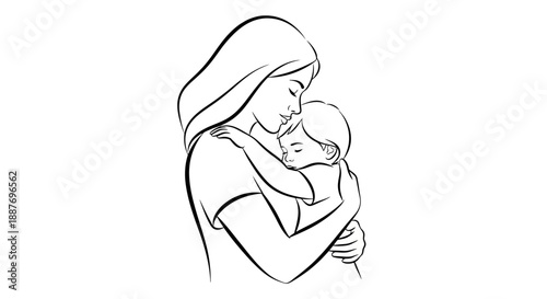 Mother holding her baby in a loving embrace.