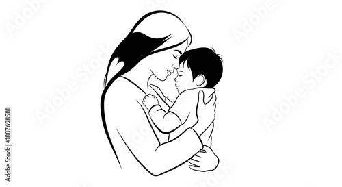 Mother holding her child tenderly in a loving embrace.