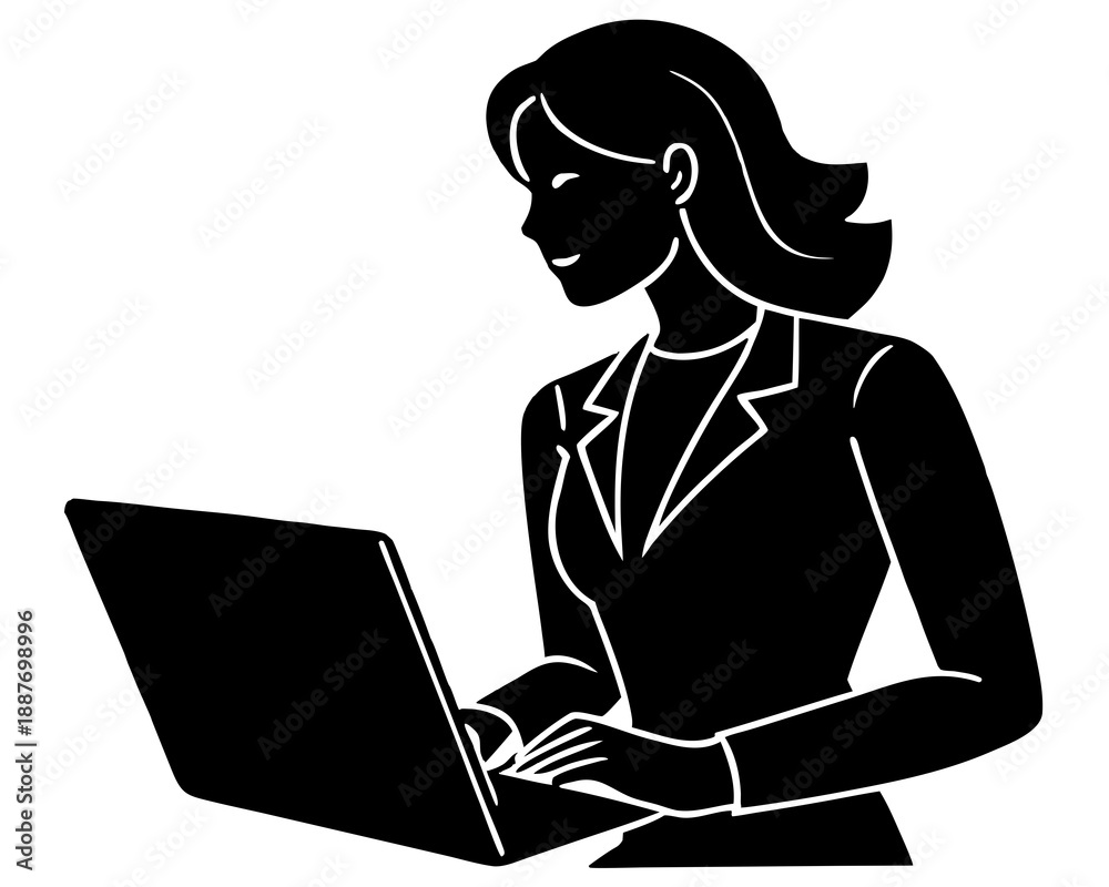 custom made wallpaper toronto digitalEmpowered Female Professional Working on Laptop Silhouette Vector, Business and Productivity Concept
