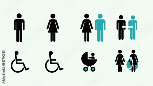 Restroom Signs Symbols Icons People Accessibility Baby Stroller.