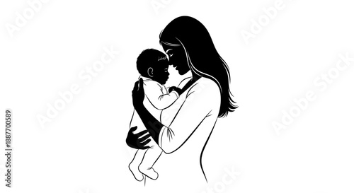 Mother holding her baby silhouette illustration.