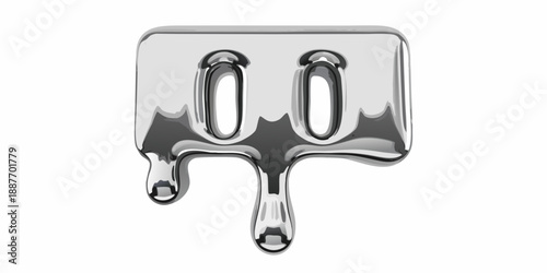 Metallic chrome numbers zero with dripping liquid silver effect display