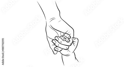 Parent Holding Baby Hand Line Art.
