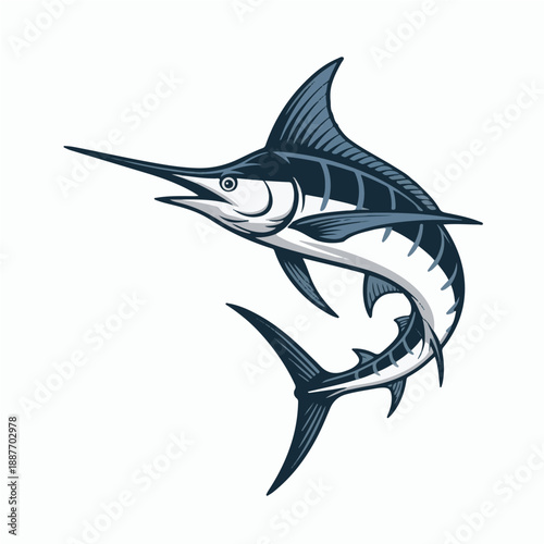Stylized Marlin Fish Vector Illustration in Dynamic Jumping Pose