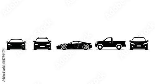 Collection of Silhouetted Vehicles on White Background.